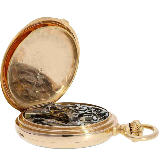 Swiss gold open faced chronograph pocket watch Circa 1890 Swiss gold open faced chronograph pocket watch Circa 1890