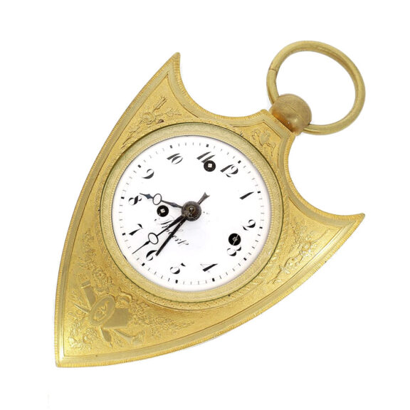 Extremely rare shield-shaped officer’s travel clock Circa 1820