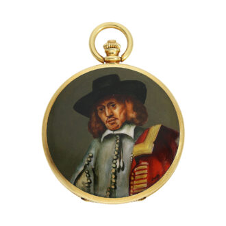Fine Swiss gold full hunter with enamel paintings Circa 1950
