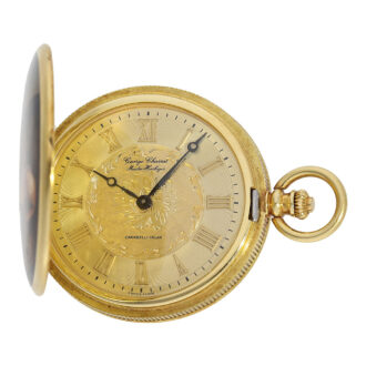 Fine Swiss gold full hunter with enamel paintings Circa 1950