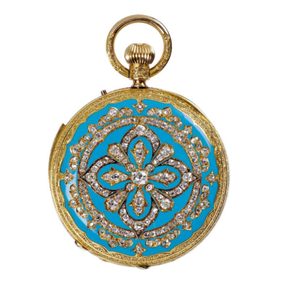 English gold enamel minute repeating hunting watch Circa 1870 English gold enamel minute repeating hunting watch Circa 1870