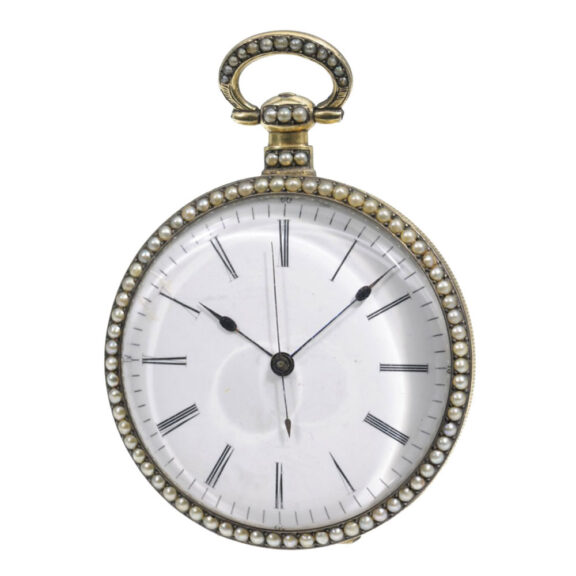 Swiss enamel and pearl set center seconds watch Circa 1840 Swiss enamel and pearl set center seconds watch Circa 1840