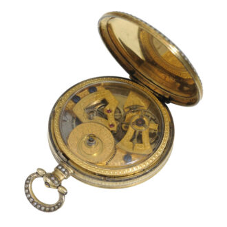 Swiss enamel and pearl set center seconds watch Circa 1840