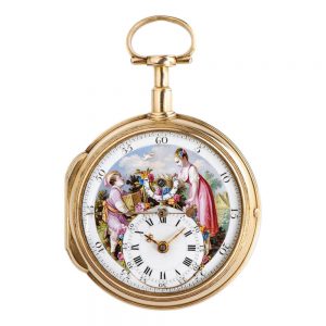 French gold and enamel open faced pocket watch Circa 1790