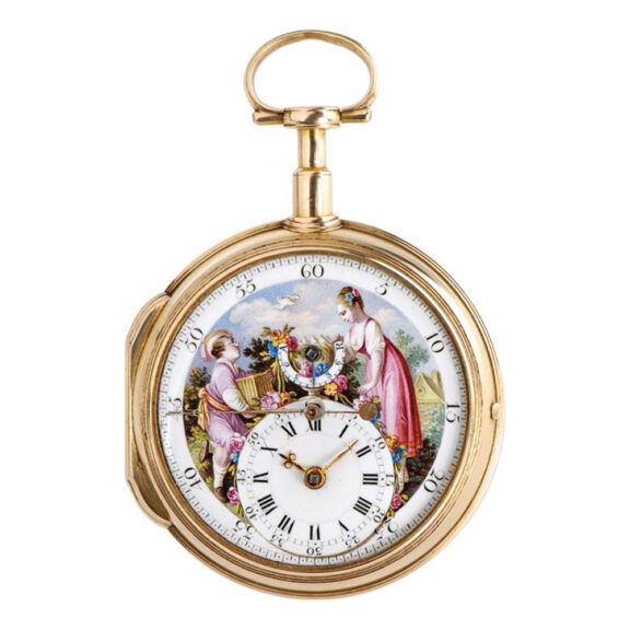 French gold and enamel open faced pocket watch Circa 1790