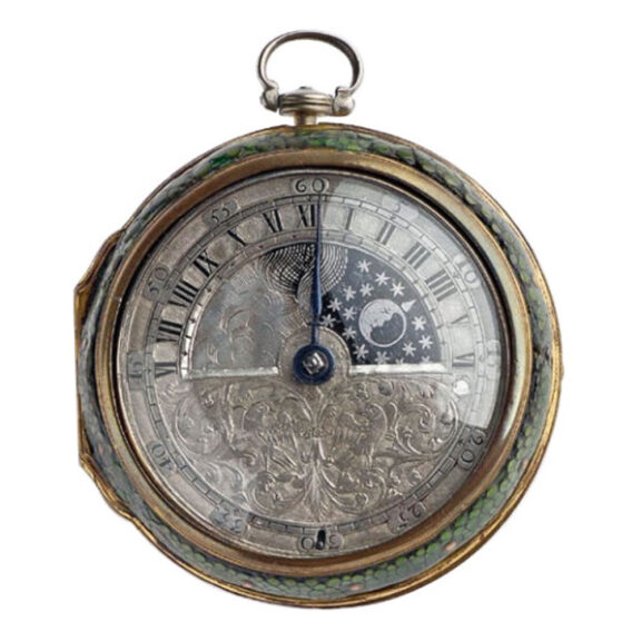 English silver pocket watch with day and night indication Circa 1690 English silver pocket watch with day and night indication Circa 1690