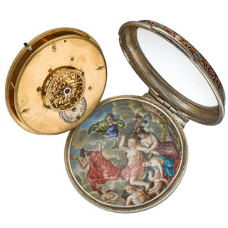 Large silver enamel verge with date and automaton Circa 1800