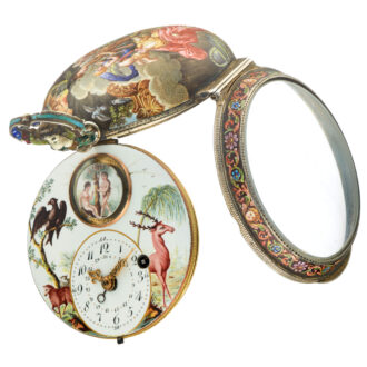 Large silver enamel verge with date and automaton Circa 1800