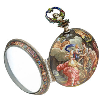 Large silver enamel verge with date and automaton Circa 1800