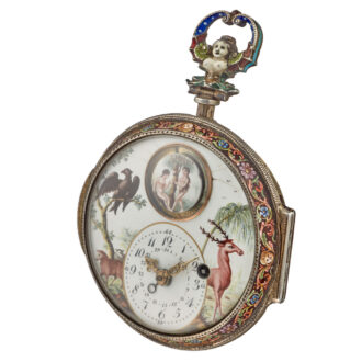 Large silver enamel verge with date and automaton Circa 1800