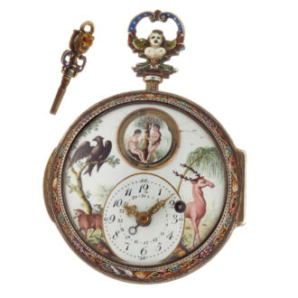 Large silver enamel verge with date and automaton Circa 1800