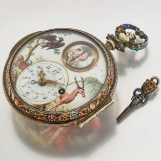 Large silver enamel verge with date and automaton Circa 1800