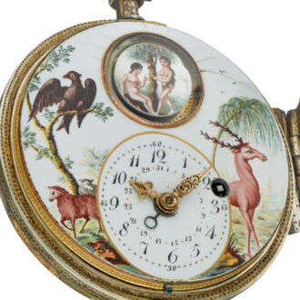 Large silver enamel verge with date and automaton Circa 1800