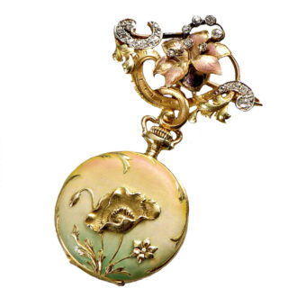 Swiss 18 carat gold pendant watch with brooch Circa 1899