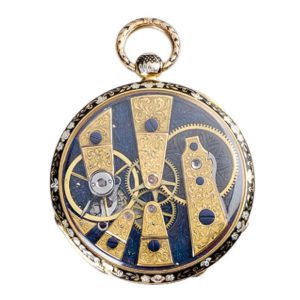 Gold enamel open faced watch with cylinder escapement Circa 1830