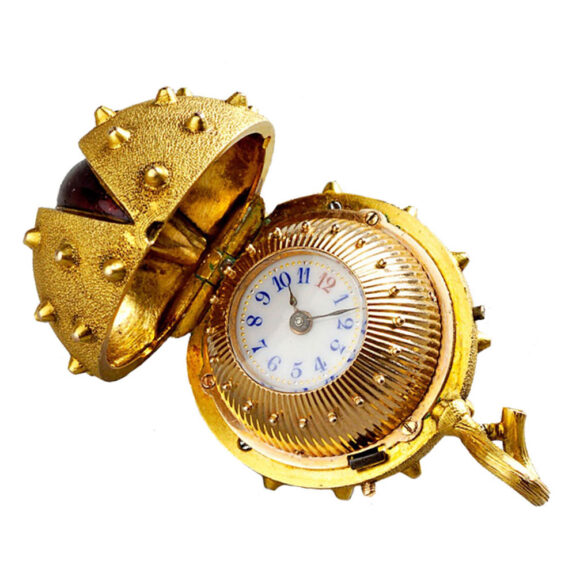 Swiss gold ball watch designed as a sweet chestnut Circa 1900 Swiss gold ball watch designed as a sweet chestnut Circa 1900