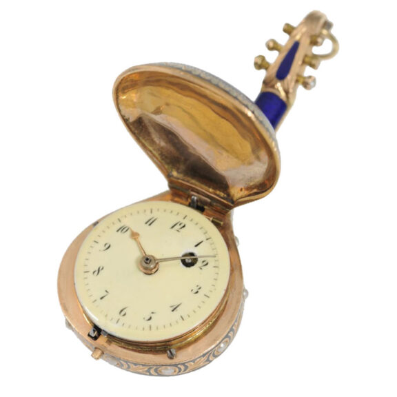 Exquisite Swiss gold mandolin form watch Circa 1800 Exquisite Swiss gold mandolin form watch Circa 1800