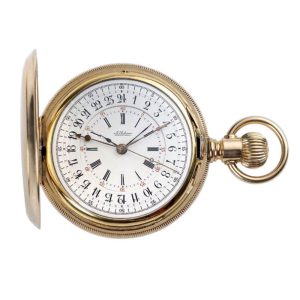 Swiss gold pocket watch with two time zone and centre seconds Circa 1872