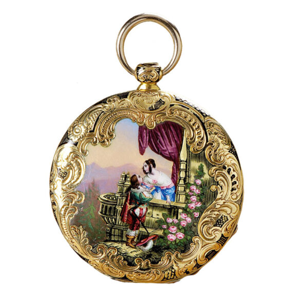 Swiss gold enamel pocket watch "Romeo and Julia" Circa 1840