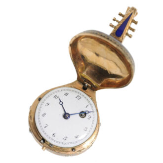 Swiss gold, enamel, pearl set mandolin form watch Circa 1810