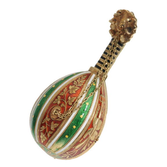 Exquisite fine gold enamel mandolin form watch Circa 1830 Exquisite fine gold enamel mandolin form watch Circa 1830