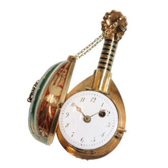 Exquisite fine gold enamel mandolin form watch Circa 1830