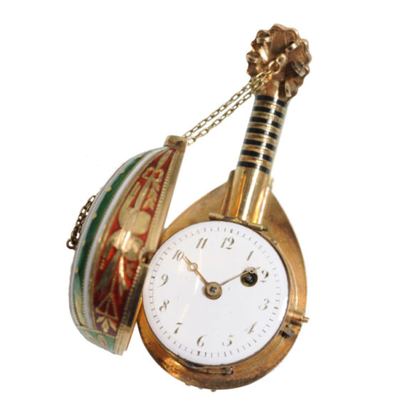 Exquisite fine gold enamel mandolin form watch Circa 1830