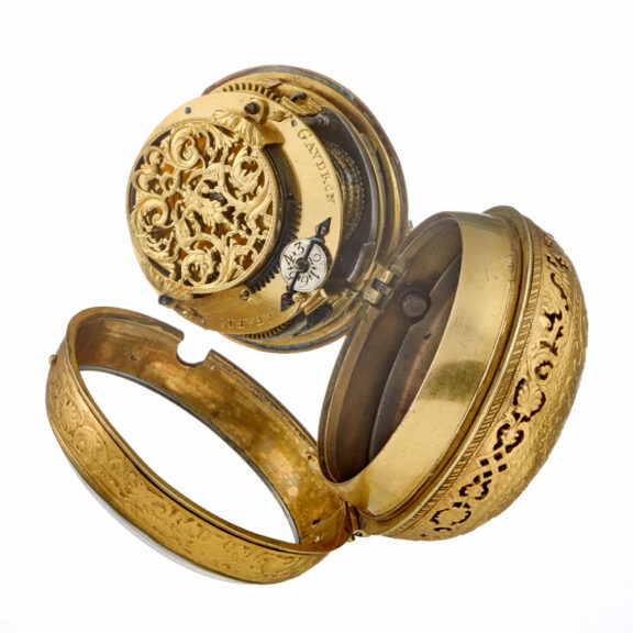A French verge oignon quarter repeater in a gilt case Circa 1690 A French verge oignon quarter repeater in a gilt case Circa 1690