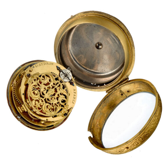 A French verge oignon quarter repeater in a gilt case Circa 1690 A French verge oignon quarter repeater in a gilt case Circa 1690
