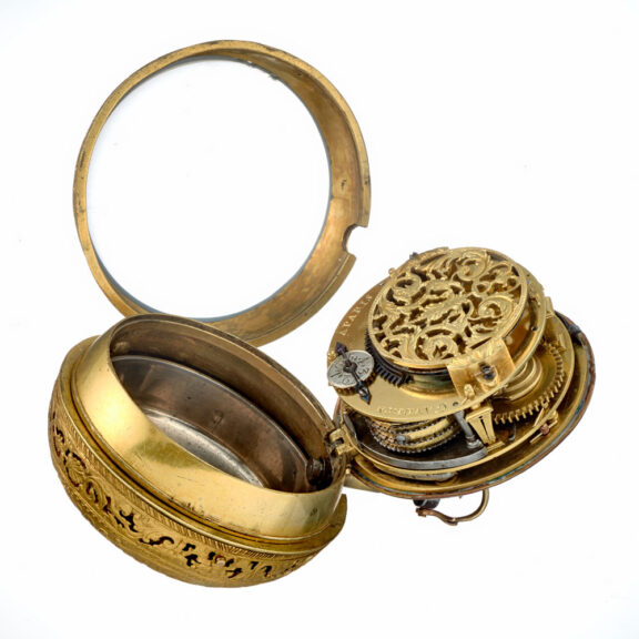 A French verge oignon quarter repeater in a gilt case Circa 1690 A French verge oignon quarter repeater in a gilt case Circa 1690