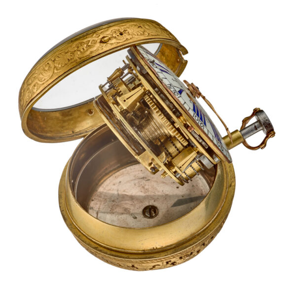 A French verge oignon quarter repeater in a gilt case Circa 1690 A French verge oignon quarter repeater in a gilt case Circa 1690