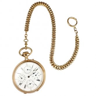 French 18K gold open faced lever watch with calendar Circa 1900