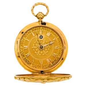 French 18K gold cylinder watch with high relief case Circa 1860