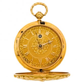 French 18K gold cylinder watch with high relief case Circa 1860
