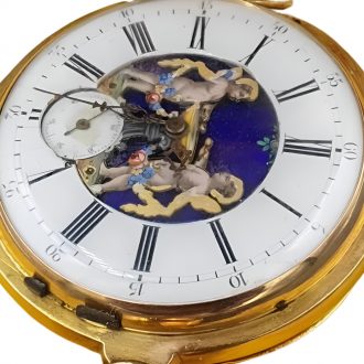 Large Swiss gold quarter repeating automaton watch Circa 1880