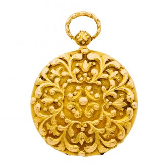 French 18K gold cylinder watch with high relief case Circa 1860