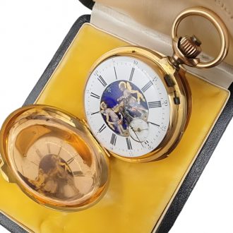 Large Swiss gold quarter repeating automaton watch Circa 1880