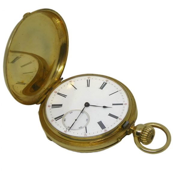 French 18 carat guilloché gold hunting cased lever watch Circa 1835