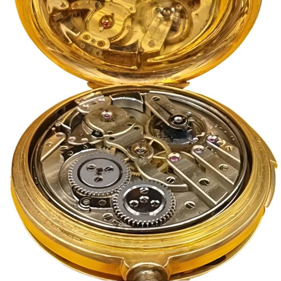 Large Swiss gold quarter repeating automaton watch Circa 1880 Large Swiss gold quarter repeating automaton watch Circa 1880