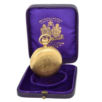 French 18 carat guilloché gold hunting cased lever watch Circa 1835