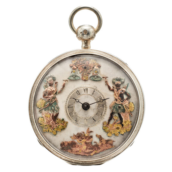 Swiss gold multi coloured watch with striking Jacks Circa 1805