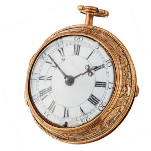 An English verge watch in gilt repousse pair cases Circa 1760