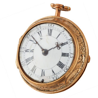 An English verge watch in gilt repousse pair cases Circa 1760