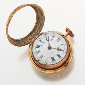 An English verge watch in gilt repousse pair cases Circa 1760