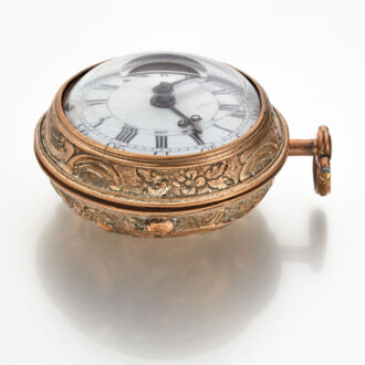 An English verge watch in gilt repousse pair cases Circa 1760