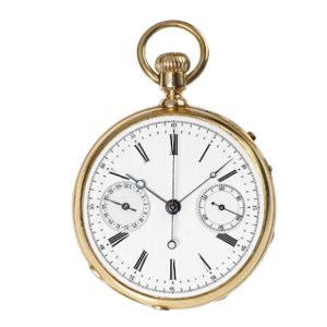 Swiss gold chronograph pocket watch with date Circa 1867
