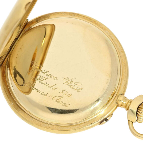 Swiss gold open faced chronograph pocket watch Circa 1900 Swiss gold open faced chronograph pocket watch Circa 1900