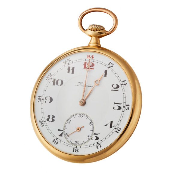 A Gold Swiss keyless lever watch by Longines Circa 1920