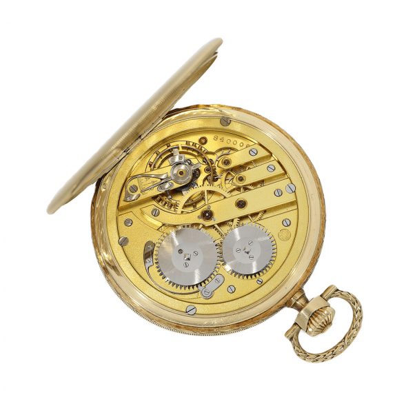 1037-4063-(2) Swiss 14K gold keyless Art Deco lever pocket watch Circa 1925