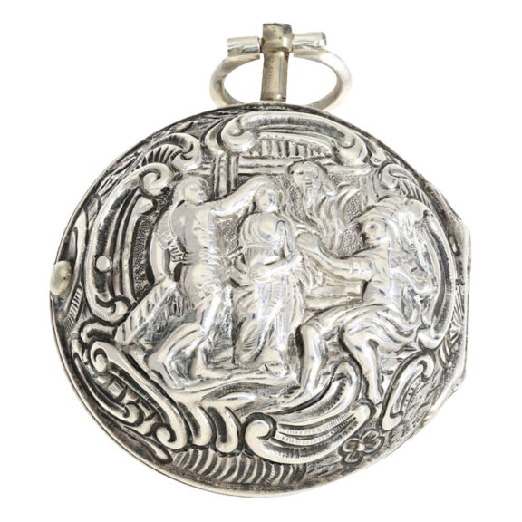 English silver repoussé pair cased verge watch Circa 1766